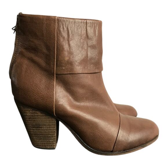 Rag & Bone Newbury Booties Wns US9.5 E39 Brown Leather Back Zip 3.5" block Heels - Picture 4 of 7